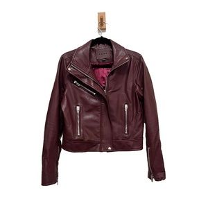 Blank NYC Vegan Leather Burgundy Moto Jacket M